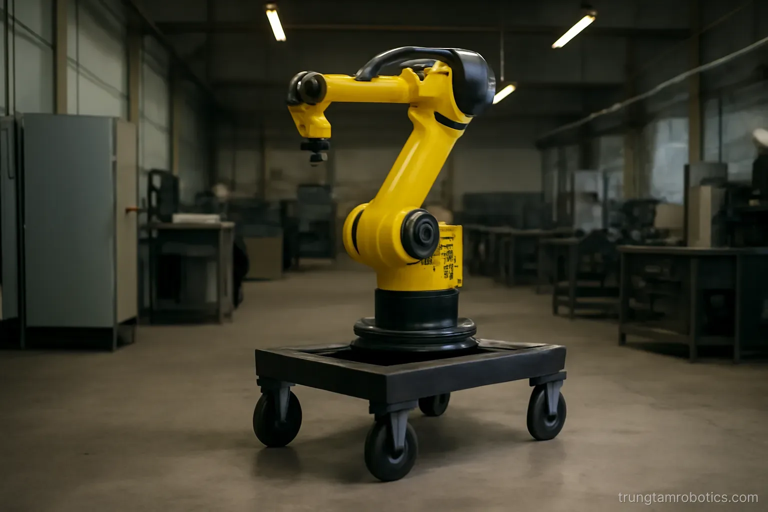 Robot đặt trên khung di động có thể tháo lắp nhanh trong xưởng sản xuất